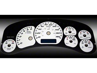 US Speedo Daytona Edition Gauge Face; KMH; White (99-02 Silverado 1500 w/ Transmission Temperature Gauge)