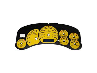 US Speedo Daytona Edition Gauge Face; MPH; Yellow (99-02 Silverado 1500 w/ Transmission Temperature Gauge)