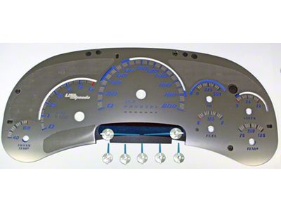 US Speedo Stainless Edition Gauge Face; KMH; Blue (2006 Silverado 1500 w/ Transmission Temperature Gauge)