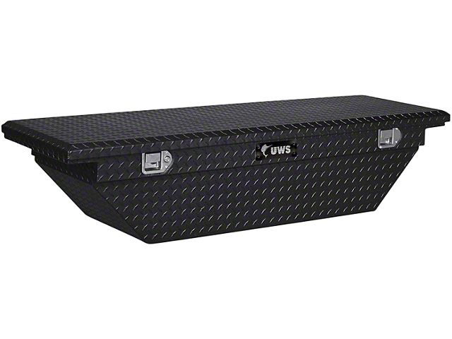 UWS 69-Inch Aluminum Low Profile Angled Crossover Tool Box; Gloss Black (07-24 Silverado 2500 HD)
