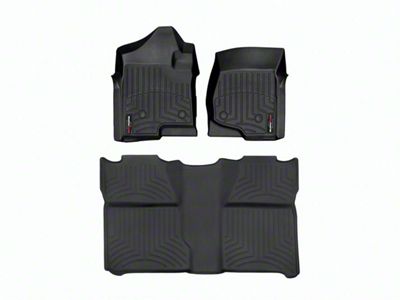 Weathertech DigitalFit Front and Rear Floor Liners; Black (07-13 Sierra 1500 Crew Cab w/ Floor Shifter)