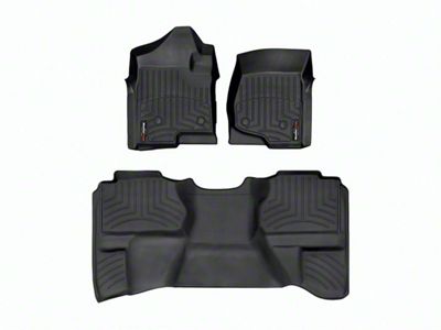 Weathertech DigitalFit Front and Rear Floor Liners; Black (07-13 Sierra 1500 Extended Cab w/ Floor Shifter)