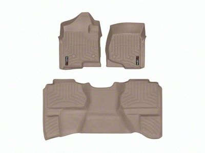 Weathertech DigitalFit Front and Rear Floor Liners; Tan (07-13 Sierra 1500 Extended Cab w/ Floor Shifter)