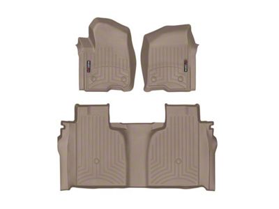 Weathertech DigitalFit Front and Rear Floor Liners; Tan (19-24 Sierra 1500 Crew Cab w/ Front Bucket Seats & Rear Underseat Storage)