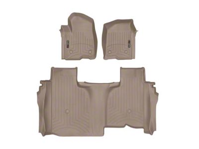 Weathertech DigitalFit Front and Rear Floor Liners; Tan (19-24 Sierra 1500 Double Cab w/ Front Bench Seats & w/o Rear Underseat Storage)