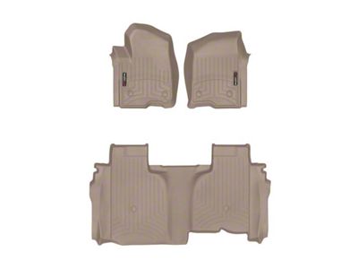 Weathertech DigitalFit Front and Rear Floor Liners; Tan (19-24 Sierra 1500 Double Cab w/ Front Bucket Seats & w/o Rear Underseat Storage)