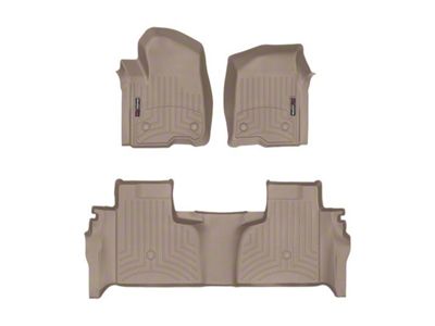 Weathertech DigitalFit Front and Rear Floor Liners; Tan (19-24 Sierra 1500 Double Cab w/ Front Bucket Seats & Rear Underseat Storage)