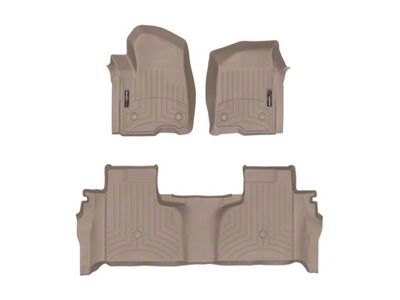 Weathertech DigitalFit Front and Rear Floor Liners; Tan (19-24 Sierra 1500 Double Cab w/ Front Bench Seat & Rear Underseat Storage)