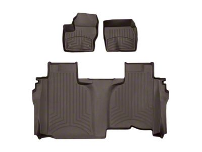 Weathertech Front and Rear Floor Liner HP; Cocoa (19-24 Sierra 1500 Double Cab w/ Front Bench Seats & w/o Rear Underseat Storage)