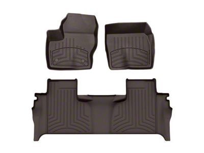 Weathertech Front and Rear Floor Liner HP; Cocoa (19-24 Sierra 1500 Double Cab w/ Front Bucket Seats & Rear Underseat Storage)