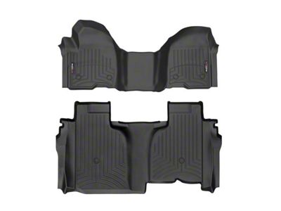 Weathertech DigitalFit Front Over the Hump and Rear Floor Liners; Black (20-25 Sierra 2500 HD Double Cab w/ Front Bench Seat & w/o Rear Underseat Storage)