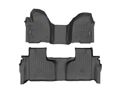 Weathertech DigitalFit Front Over the Hump and Rear Floor Liners; Black (20-24 Sierra 2500 HD Double Cab w/ Front Bench Seat & Rear Underseat Storage)