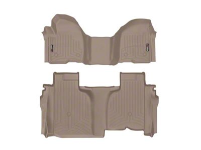 Weathertech DigitalFit Front Over the Hump and Rear Floor Liners; Tan (20-24 Sierra 2500 HD Double Cab w/ Front Bench Seat & w/o Rear Underseat Storage)