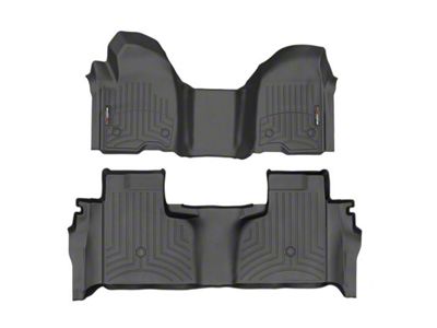 Weathertech DigitalFit Front Over the Hump and Rear Floor Liners; Black (20-24 Sierra 3500 HD Double Cab w/ Front Bench Seat & Rear Underseat Storage)