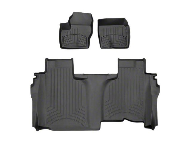 Weathertech Front and Rear Floor Liner HP; Black (19-24 Silverado 1500 Double Cab w/ Front Bench Seat & w/o Rear Underseat Storage)