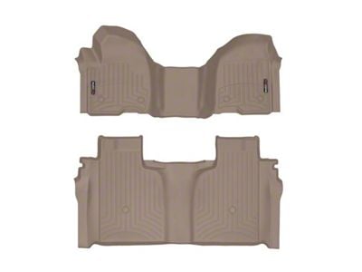 Weathertech DigitalFit Front Over the Hump and Rear Floor Liners; Tan (20-24 Silverado 2500 HD Crew Cab w/ Front Bench Seat & Rear Underseat Storage)