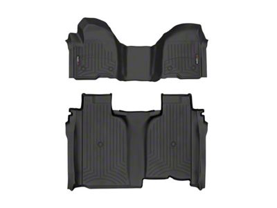 Weathertech DigitalFit Front Over the Hump and Rear Floor Liners; Black (20-24 Silverado 3500 HD Crew Cab w/ Front Bench Seat & w/o Rear Underseat Storage)