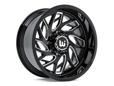 Western Wheels MS83 Gloss Black with Milling Spokes 5-Lug Wheel; 20x10; -12mm Offset (02-08 RAM 1500, Excluding Mega Cab)