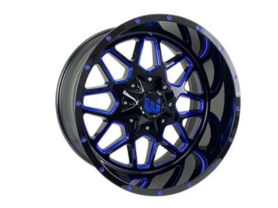 Western Wheels CORRAL Gloss Black with Blue Milling Spokes and Spot 6-Lug Wheel; 22x12; -44mm Offset (04-08 F-150)