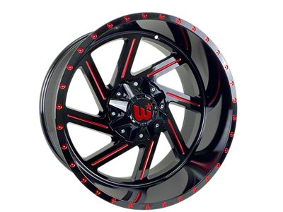 Western Wheels CACTUS Gloss Black with Red Milling Spokes and Spot 6-Lug Wheel; 20x12; -44mm Offset (07-13 Sierra 1500)