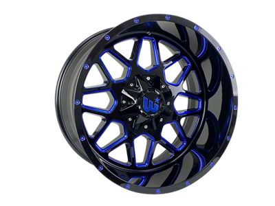 Western Wheels CORRAL Gloss Black with Blue Milling Spokes and Spot 6-Lug Wheel; 22x12; -44mm Offset (07-13 Sierra 1500)