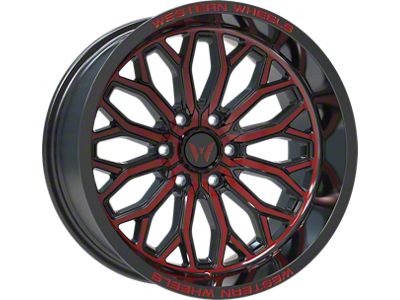 Western Wheels IR08 Gloss Black Red Milling Spokes 6-Lug Wheel; 20x10; -12mm Offset (07-13 Sierra 1500)