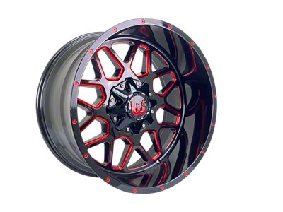 Western Wheels CORRAL Gloss Black with Red Milling Spokes and Spot 6-Lug Wheel; 22x12; -44mm Offset (07-13 Silverado 1500)