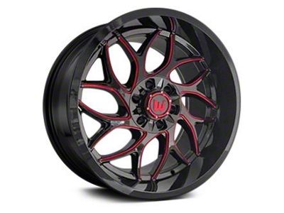 Western Wheels DUKE Gloss Black with Red Milling 6-Lug Wheel; 20x10; -12mm Offset (07-13 Silverado 1500)