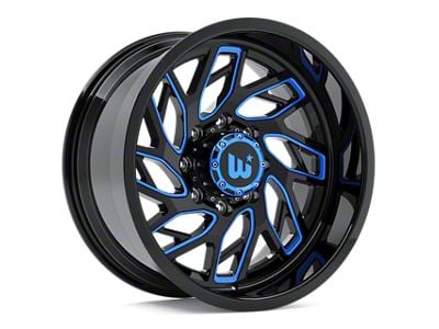 Western Wheels MS83 Gloss Black with Blue Milling 6-Lug Wheel; 20x10; -12mm Offset (07-13 Silverado 1500)