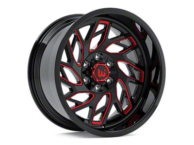 Western Wheels MS83 Gloss Black with Red Milling 6-Lug Wheel; 20x10; -12mm Offset (07-13 Silverado 1500)