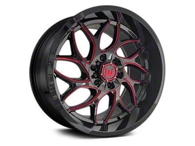 Western Wheels DUKE Gloss Black with Red Milling 8-Lug Wheel; 20x10; -12mm Offset (08-10 F-250 Super Duty)