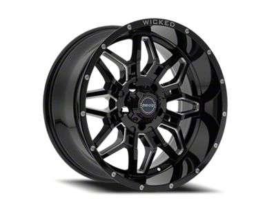 Wicked Offroad W909B Gloss Black Milled 8-Lug Wheel; 20x9; 0mm Offset (03-09 RAM 2500)