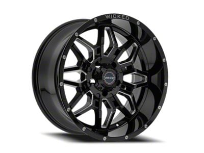 Wicked Offroad W909B Gloss Black Milled 8-Lug Wheel; 20x9; 0mm Offset (03-09 RAM 3500 SRW)