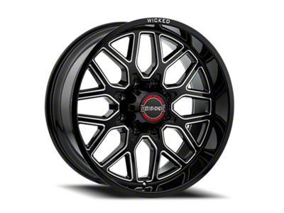 Wicked Offroad W938 Gloss Black Milled 8-Lug Wheel; 22x10; -19mm Offset (15-19 Sierra 2500 HD)