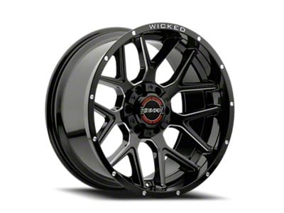 Wicked Offroad W903-B Gloss Black Milled 6-Lug Wheel; 22x10; -19mm Offset (15-20 Tahoe)