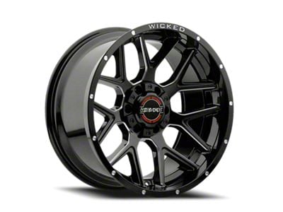 Wicked Offroad W903 Gloss Black Milled 6-Lug Wheel; 22x10; -19mm Offset (24-25 Ranger)