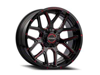 Wicked Offroad W903 Gloss Black Milled with Red Tint 6-Lug Wheel; 20x10; -19mm Offset (23-25 Canyon)