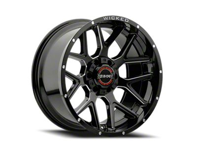 Wicked Offroad W903-B Gloss Black Milled 6-Lug Wheel; 20x10; -19mm Offset (21-24 F-150)