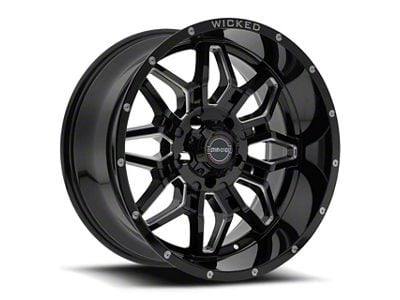 Wicked Offroad W909 Gloss Black Milled 6-Lug Wheel; 20x10; -24mm Offset (21-24 Yukon)