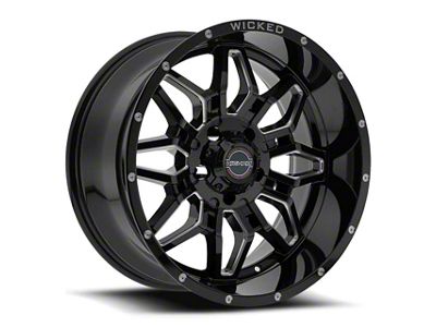 Wicked Offroad W909 Gloss Black Milled 6-Lug Wheel; 22x12; -44mm Offset (21-24 Yukon)