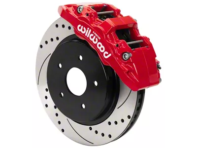 Wilwood AERO6-DM Front Big Brake Kit with 13.38-Inch Drilled and Slotted Rotors; Red Calipers (13-18 RAM 1500)