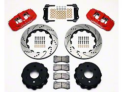 Wilwood AERO4 Rear Big Brake Kit with Drilled and Slotted Rotors; Red Calipers (99-18 Silverado 1500)