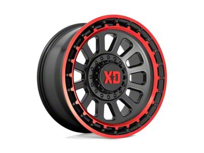 XD Omega Satin Black Machined Lip with Red Tint 8-Lug Wheel; 20x10; -18mm Offset (01-06 Sierra 2500 HD)