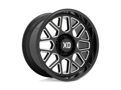 XD Grenade II Gloss Black Milled 8-Lug Wheel; 20x9; 0mm Offset (01-06 Silverado 2500 HD)