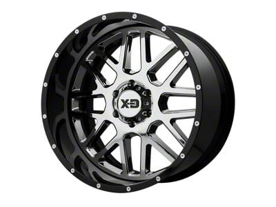 XD Grenade Chrome Center with Gloss Black Milled Lip 8-Lug Wheel; 20x10; -18mm Offset (10-18 RAM 3500 SRW)