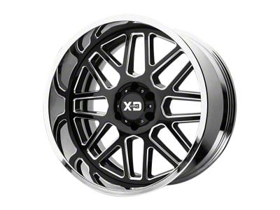 XD Grenade Gloss Black Milled Center with Chrome Lip 6-Lug Wheel; 22x12; -44mm Offset (15-20 F-150)