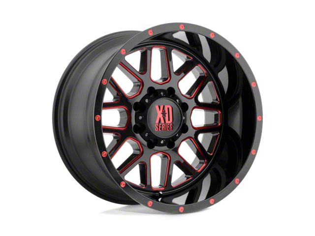 XD Grenade Satin Black Milled with Red Clear Coat 6-Lug Wheel; 20x12; -44mm Offset (23-24 Canyon)