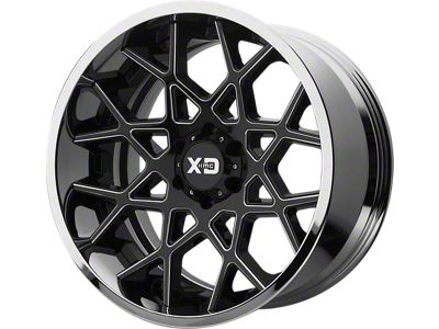 XD Chopstix Gloss Black Milled Center with Chrome Lip 8-Lug Wheel; 22x12; -44mm Offset (23-24 F-250 Super Duty)