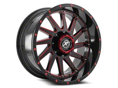 XF Offroad XF-216 Gloss Black and Red Milled 8-Lug Wheel; 20x12; -44mm Offset (01-06 Sierra 2500 HD)