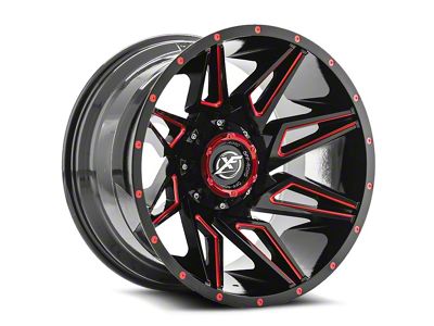 XF Offroad XF-218 Gloss Black and Red Milled 8-Lug Wheel; 20x9; 0mm Offset (01-06 Sierra 2500 HD)